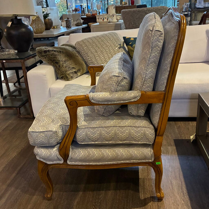 Flamestitch Upholstered Bergere Chair w/ Lumbar Pillow