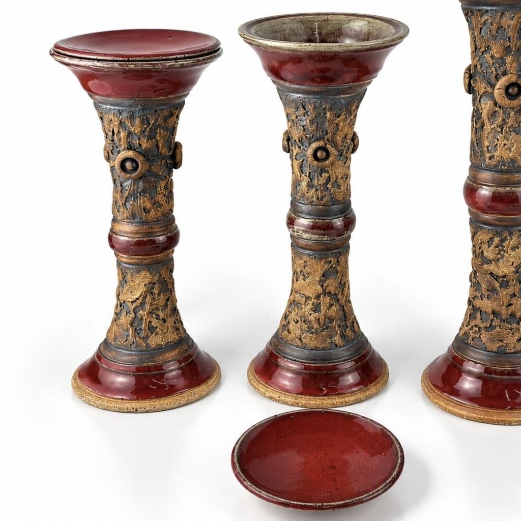 Set of 4 Pottery Vase / Candlesticks