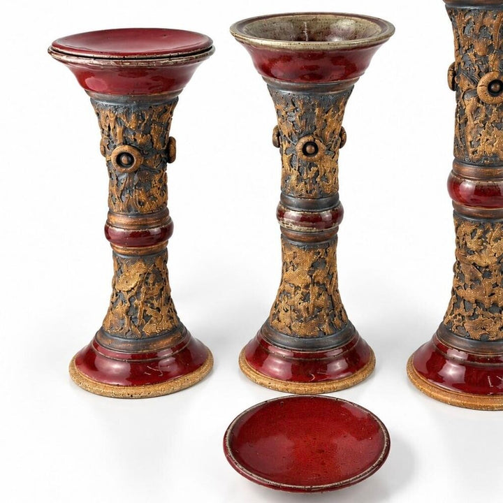 Set of 4 Pottery Vase / Candlesticks