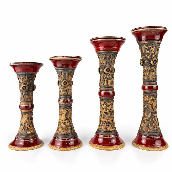 Set of 4 Pottery Vase / Candlesticks