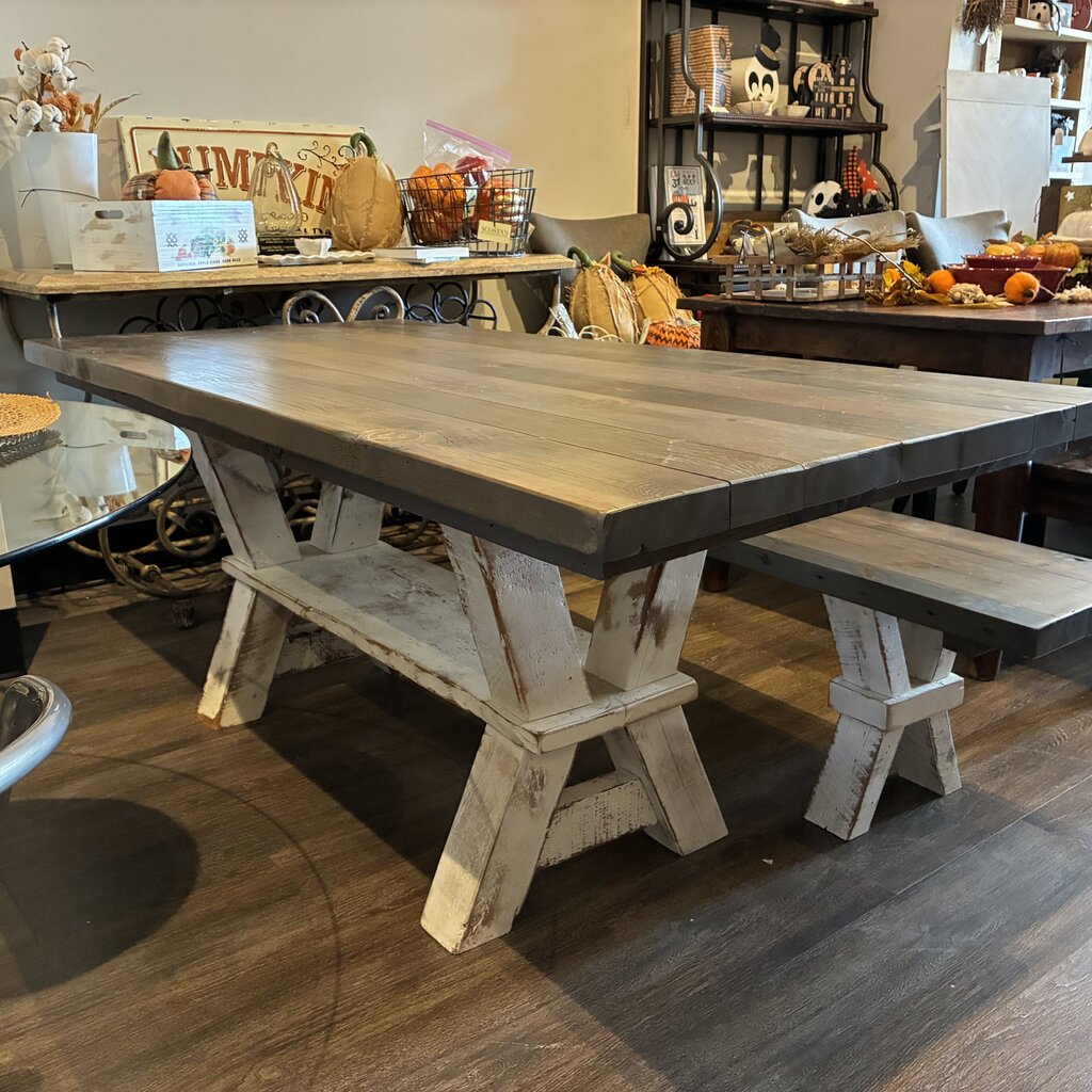 Custom Rustic Farmhouse Dining Table w/ Bench - Acosta's Home