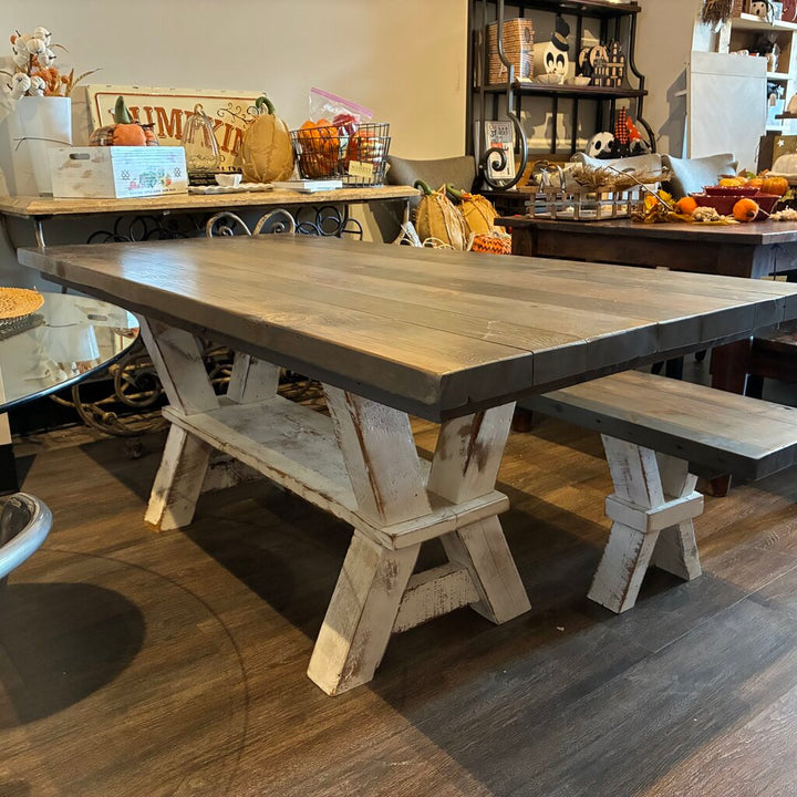 Custom Rustic Farmhouse Dining Table w/ Bench - Acosta's Home