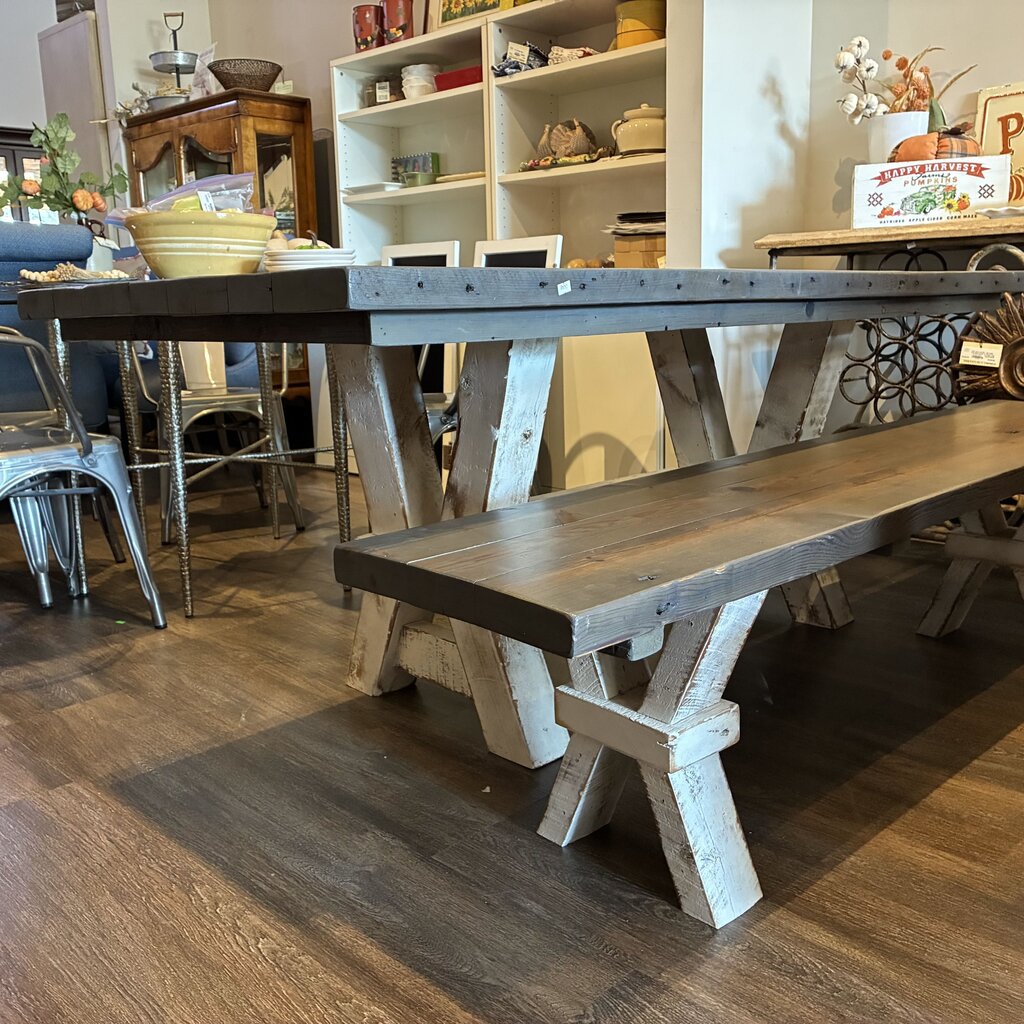 Custom Rustic Farmhouse Dining Table w/ Bench - Acosta's Home