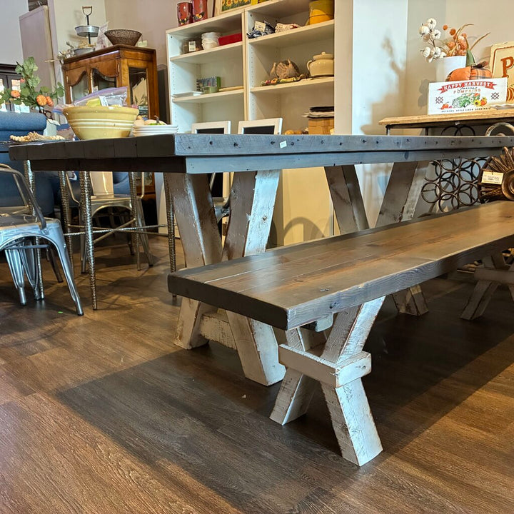 Custom Rustic Farmhouse Dining Table w/ Bench - Acosta's Home