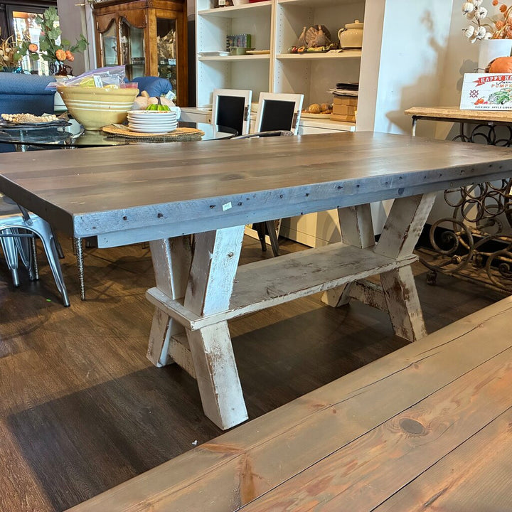 Custom Rustic Farmhouse Dining Table w/ Bench - Acosta's Home