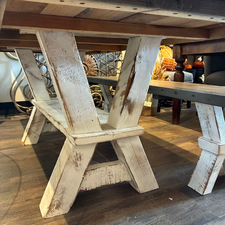 Custom Rustic Farmhouse Dining Table w/ Bench - Acosta's Home