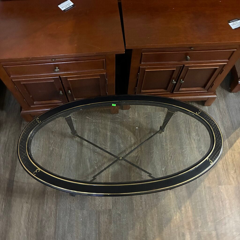 Orig. Price $2,756 - Bristol-style Painted Oval Cocktail Table w/ Glass Top - Acosta's Home