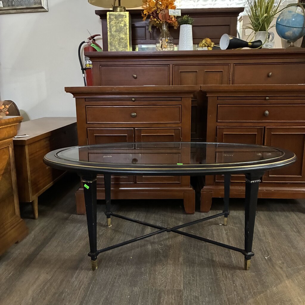 Orig. Price $2,756 - Bristol-style Painted Oval Cocktail Table w/ Glass Top - Acosta's Home