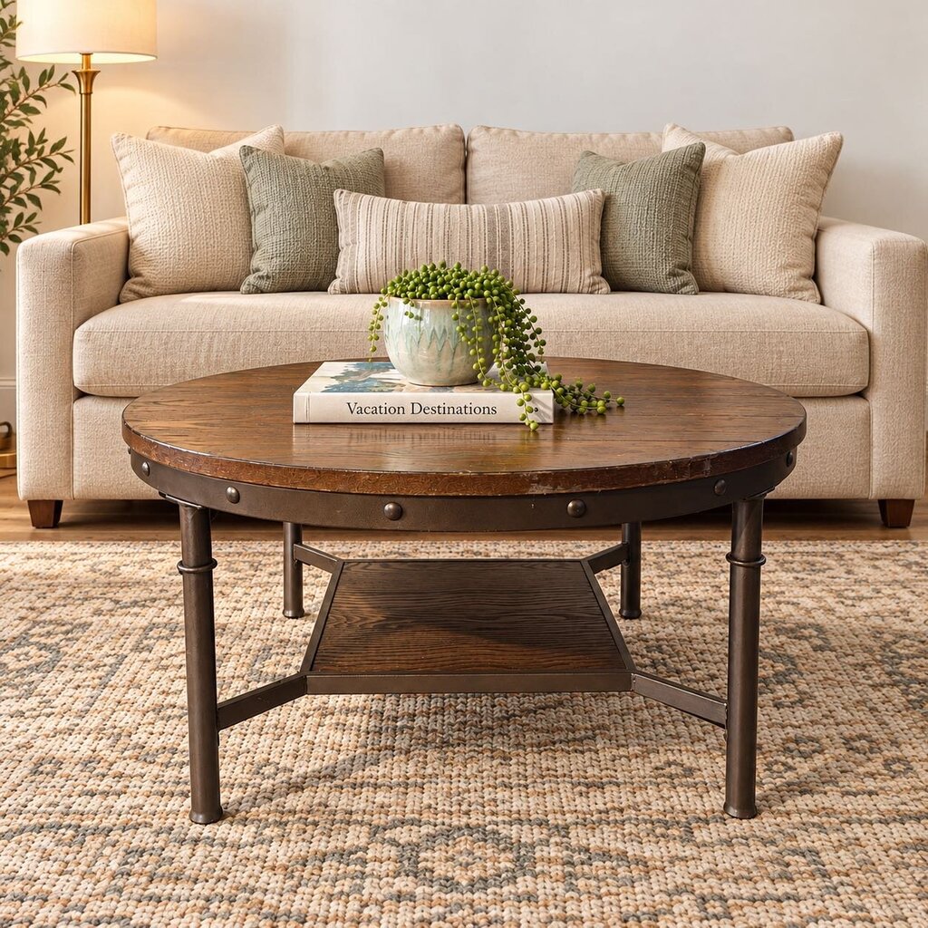 Orig. Price $800 - Round Wood and Metal Coffee Table - Acosta's Home
