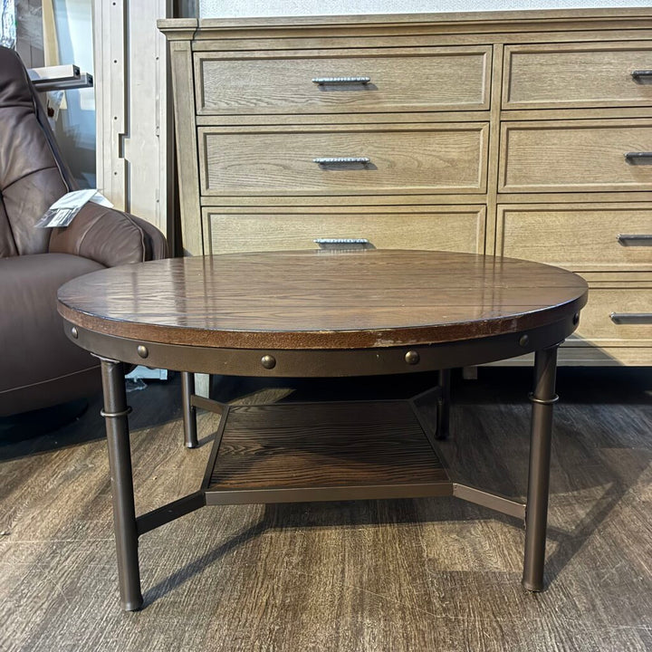 Orig. Price $800 - Round Wood and Metal Coffee Table - Acosta's Home