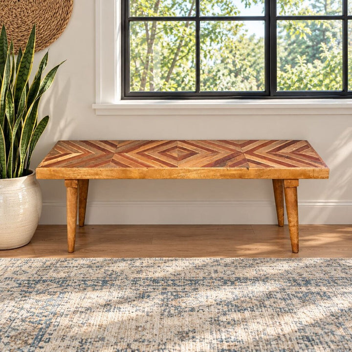 Solid Wood Geometric Bench - Acosta's Home