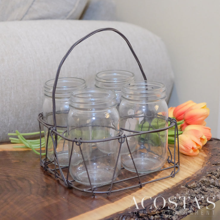 4 Jars in Metal Twisted Basket - Acosta's Home