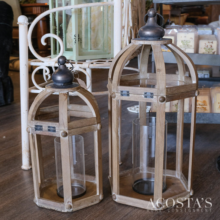 Set of Two Wood with Candle Holder Lanterns