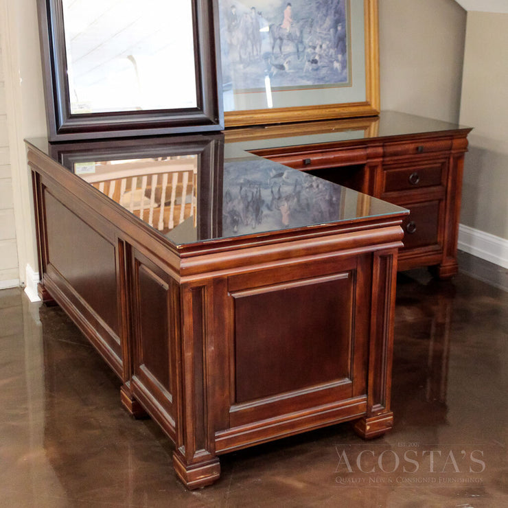 Orig. Price $1,529 - Executive L-Shaped Desk w/ Glass Top