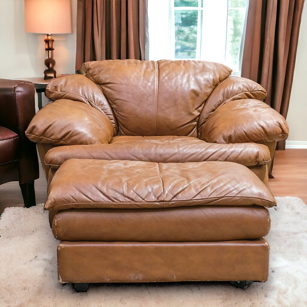 Orig Price $1500 - Leather Chair with Ottoman