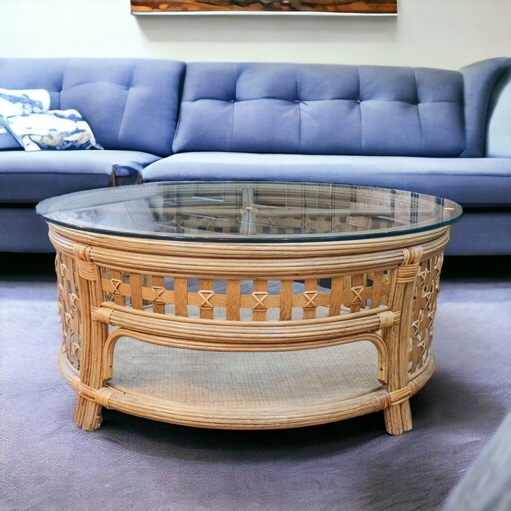 Woven Cocktail Table with Glass Top