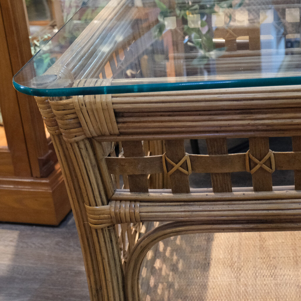 Woven Square End Table with Glass Top