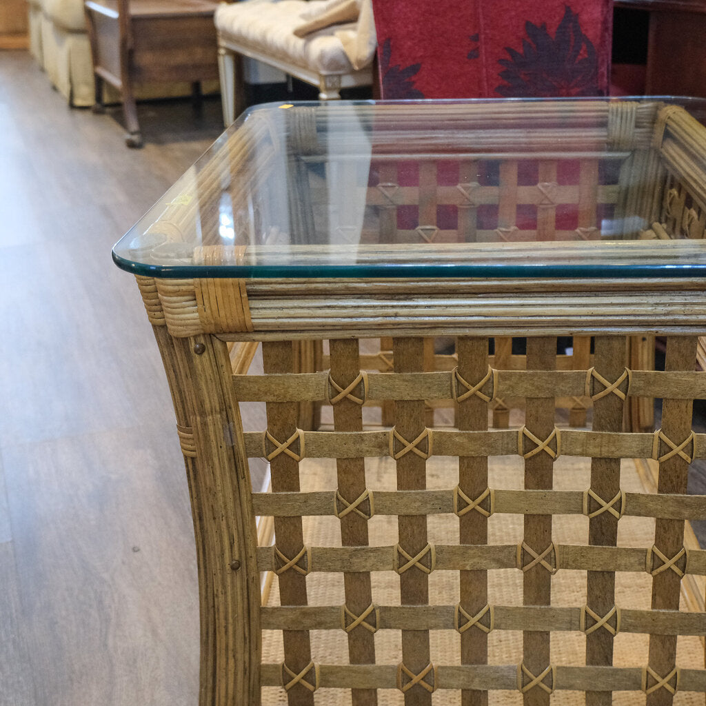 Woven End Table with Glass Top