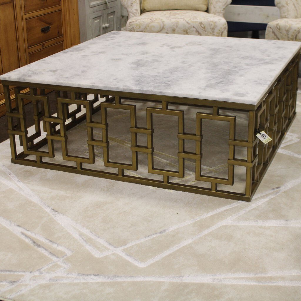 Orig Price - $2800 - Brass Gate Cocktail Table w/ Marble Top