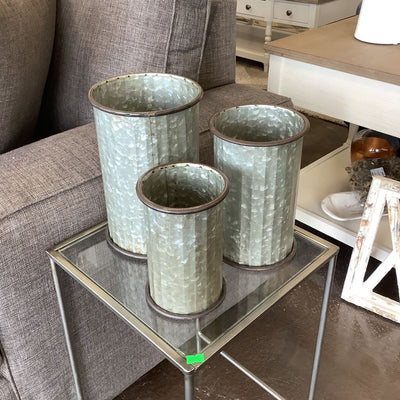 Set Of Three Galvanized Vases