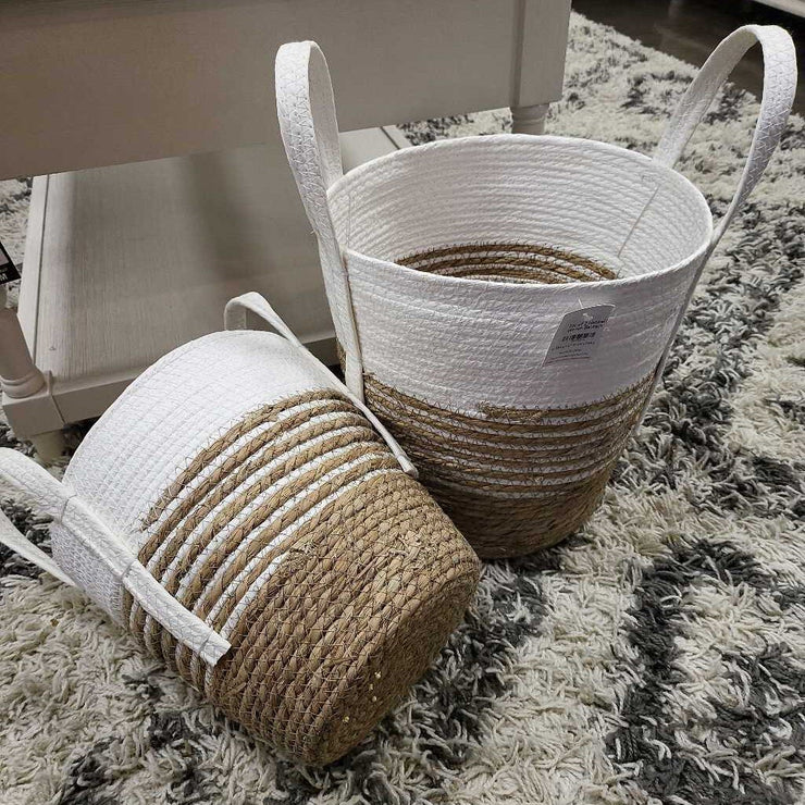 Set of 2 Natural Fiber Woven Baskets