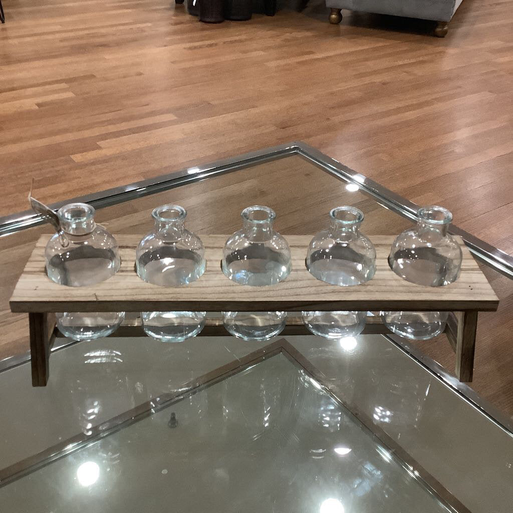 Glass Vases in Wood Stand