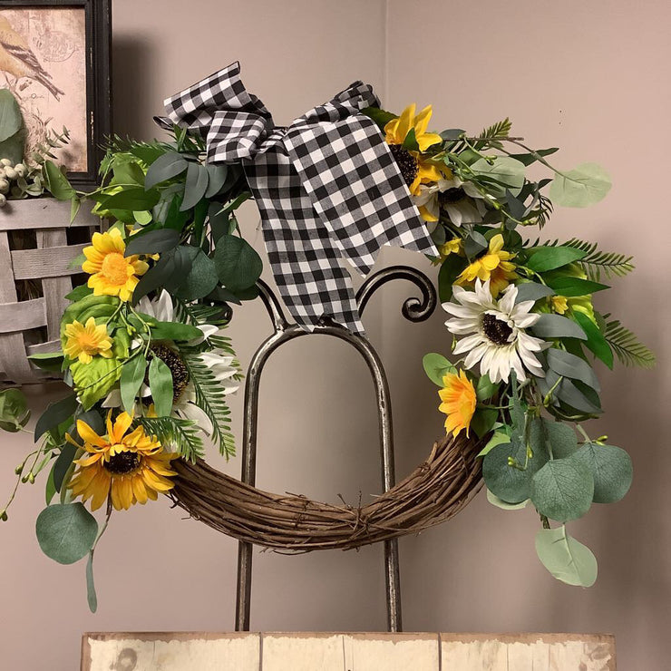 Sunflower & Gingham Wreath