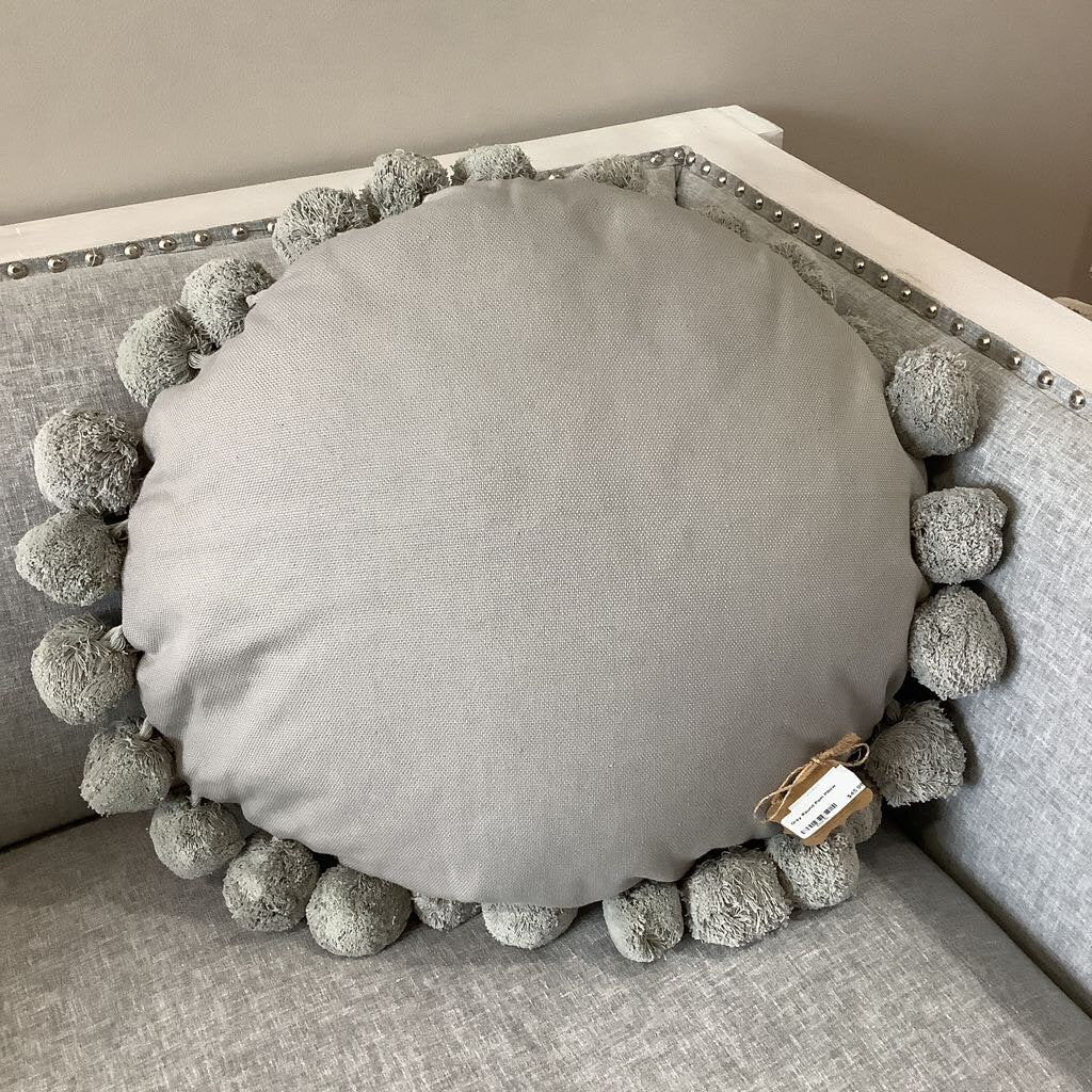 Gray Round Pom Pillow