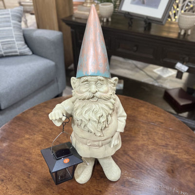 Patina Hat Resin Gnome with Solar Lantern