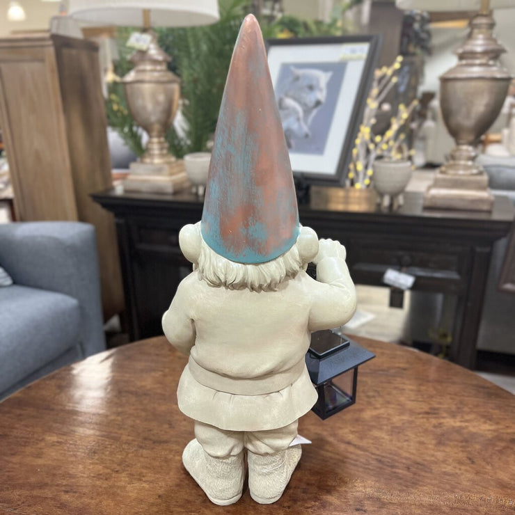 Patina Hat Resin Gnome with Solar Lantern