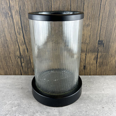 Ribbed Glass Hurricane in Stand