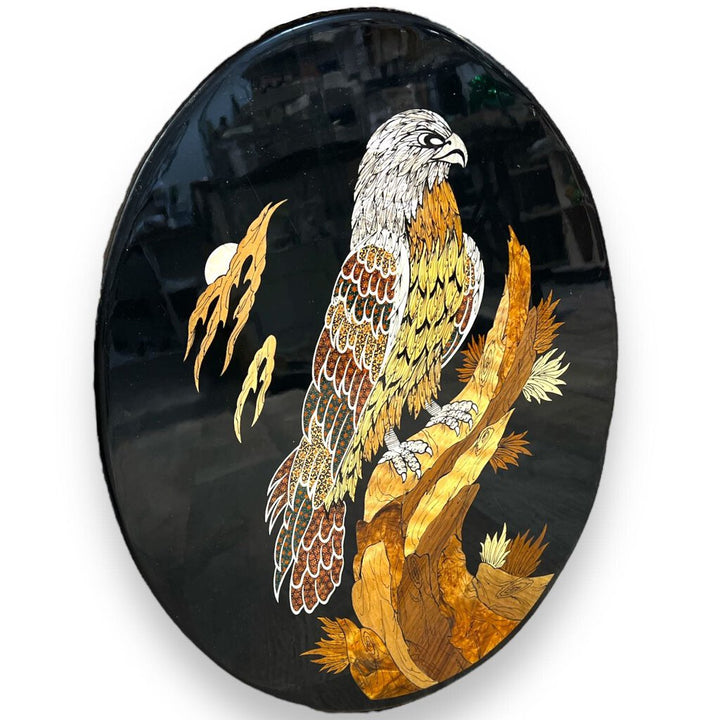 Orig. Price $200 - Lacquered Inlaid Wood Falcon Plaque