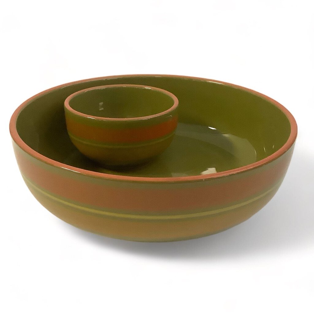 Ceramic Striped Chip & Dip Bowl